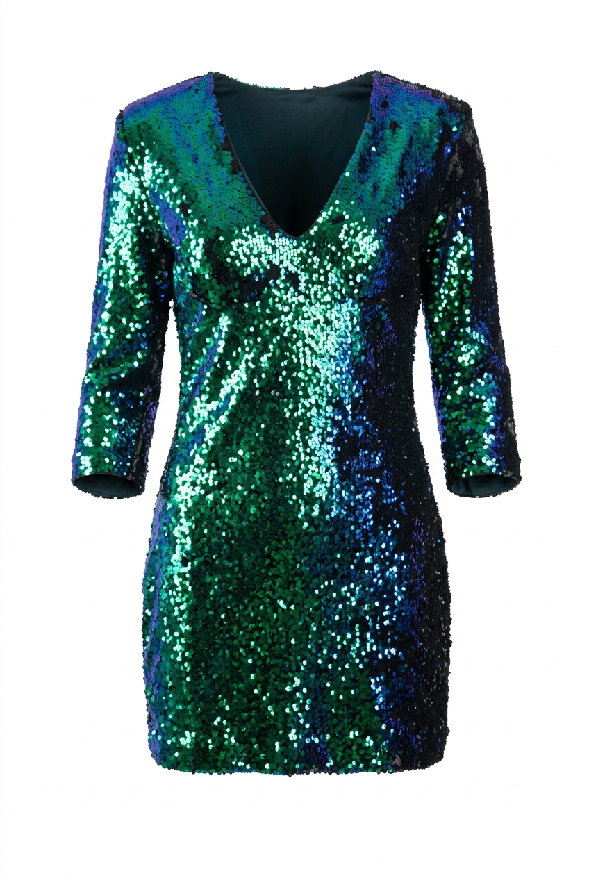 Vestido verde lentejuelas ZARA