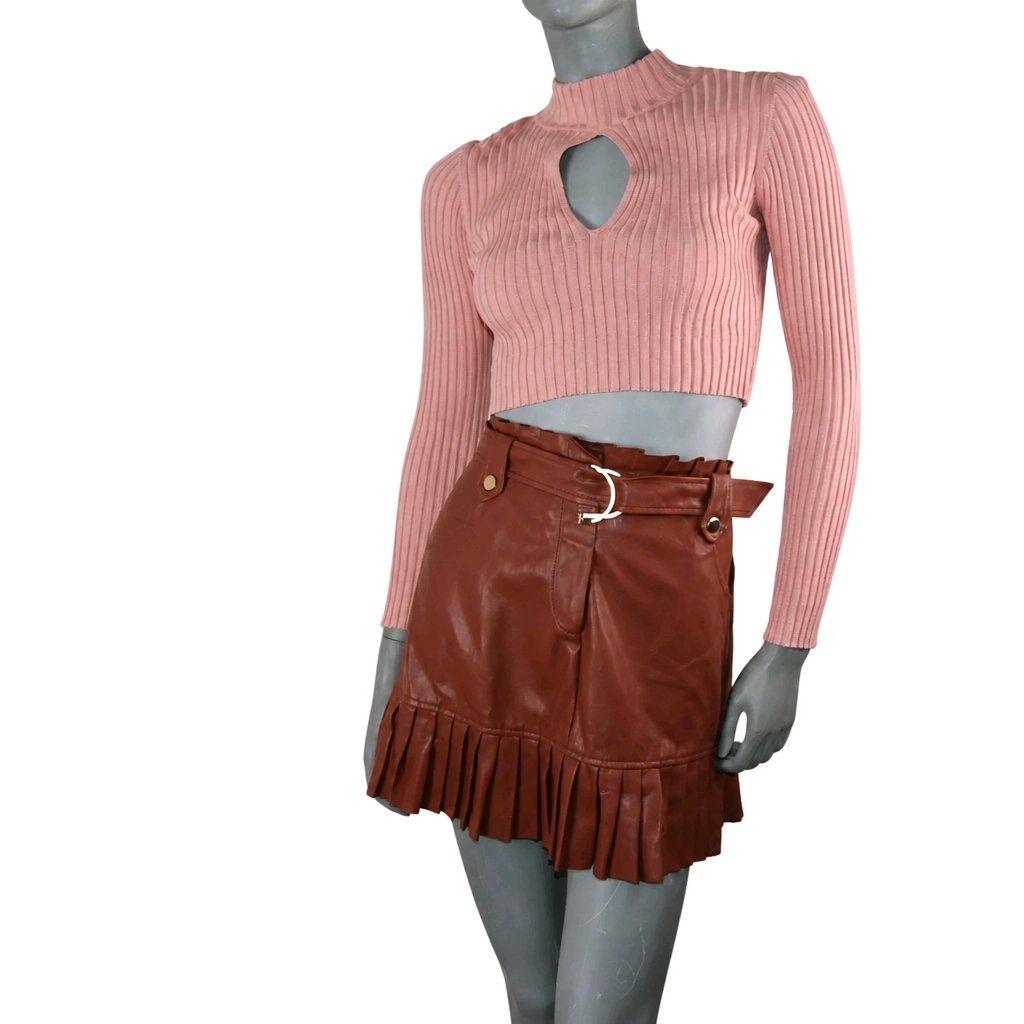 Falda polipiel rosa viejo Zara