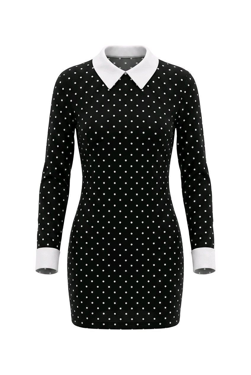 Vestido topos cuello camisero Shein
